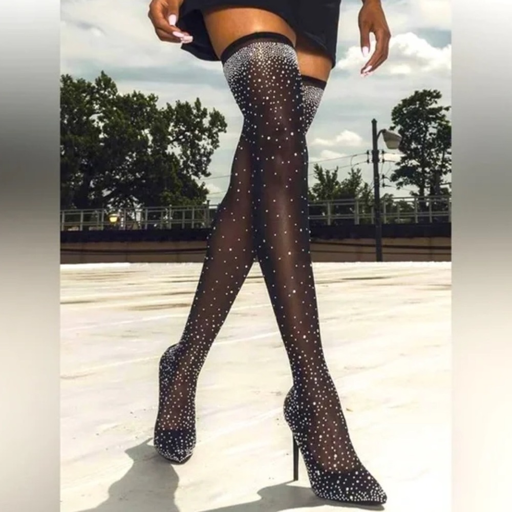 Elegant Black Rhinestone boots
